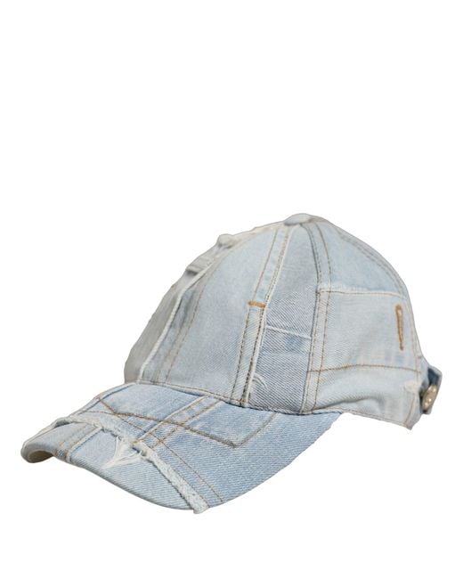Dolce & Gabbana Men Blue Patchwork Cotton Denim Baseball Cap Hat for men