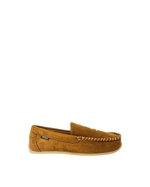 Ralph Lauren Brown Beige Faux Fur Slippers for men