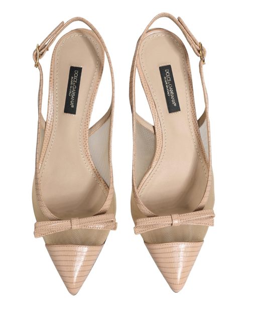 Dolce & Gabbana Natural Beige Lori Mesh Leather Slingback Sandals Shoes