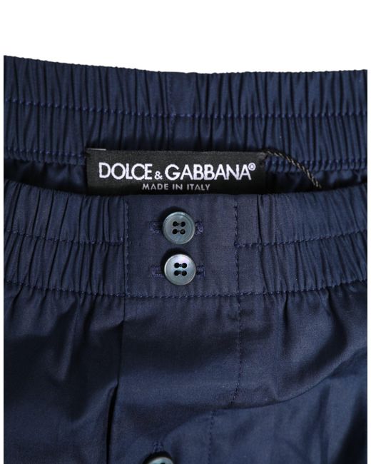 Dolce & Gabbana Navy Blue Cotton Elastic Waistband Button Swimwear for men
