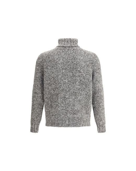 Brunello Cucinelli Gray Buttoned Turtleneck Sweater for men