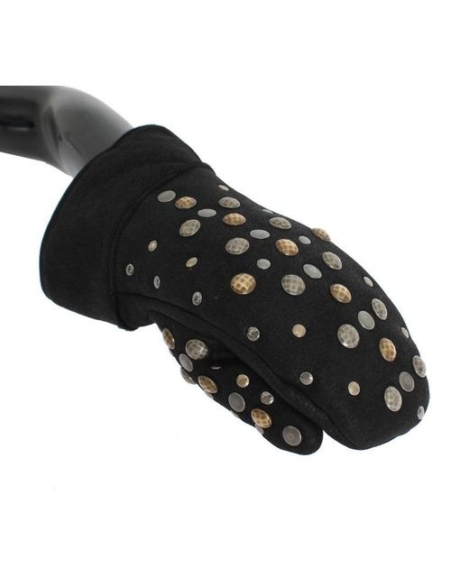 Dolce & Gabbana Black Wool Shearling Studded Gloves for men
