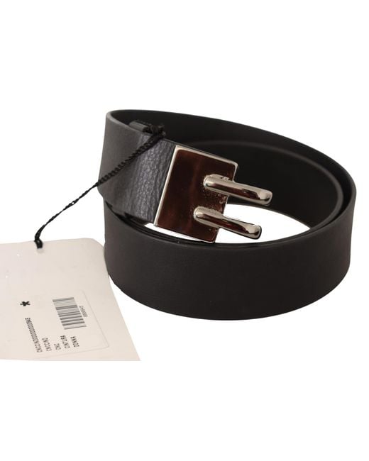 CoSTUME NATIONAL Black Leather Silver Buckle Waist Belt