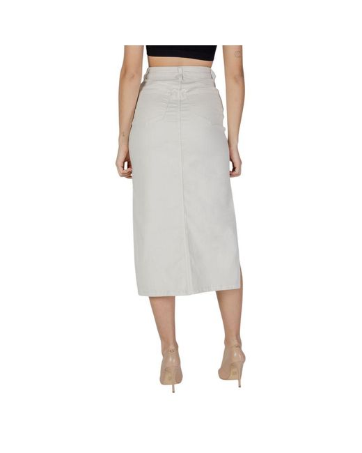 VILA CLOTHES Gray Cream Cotton Long Skirt