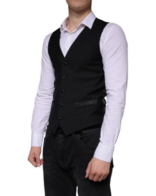 Dolce & Gabbana Black Wool Waistcoat Dress Formal Vest for men