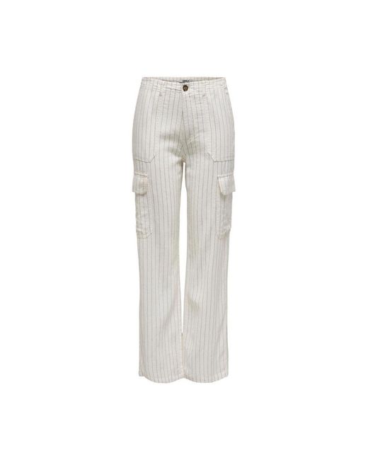 ONLY Gray White Linen Jeans & Pant