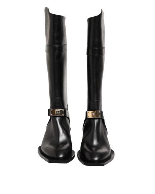 Dolce & Gabbana Black Logo Plaque Over The Calf Boot Shoes for men