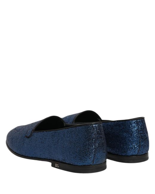 Dolce & Gabbana Blue Glitter Lurex Dg Logo Dress Loafers Shoes for men