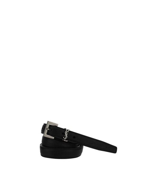 Saint Laurent Black Lamb Ovis Aries Aries Thin Belt for men