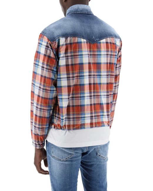 DSquared² Blue Plaid Western Shirt With Denim Inserts for men