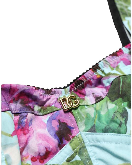 Dolce & Gabbana Green Floral Cropped Bustier Tank Top Elastane Nylon Cotton