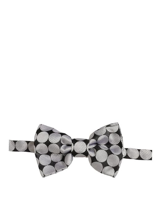 Dolce & Gabbana Men Black Silver Circles Adjustable Neck Papillon Bow Tie for men