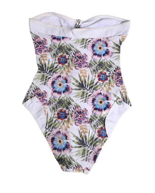 John Galliano White Floral Print Strapless One