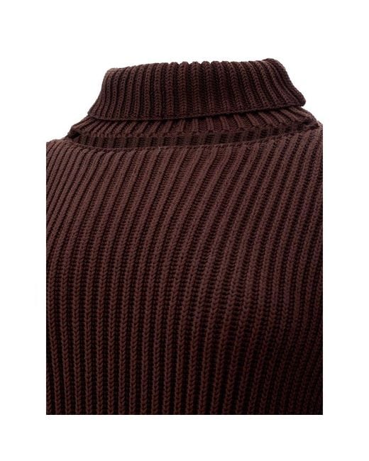 Bottega Veneta Brown Ribknit Wool Midi Dress Bo1701664