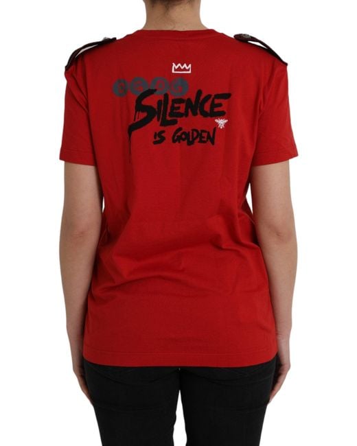 Dolce & Gabbana Red Cotton Graphic Print Crew Neck T-Shirt