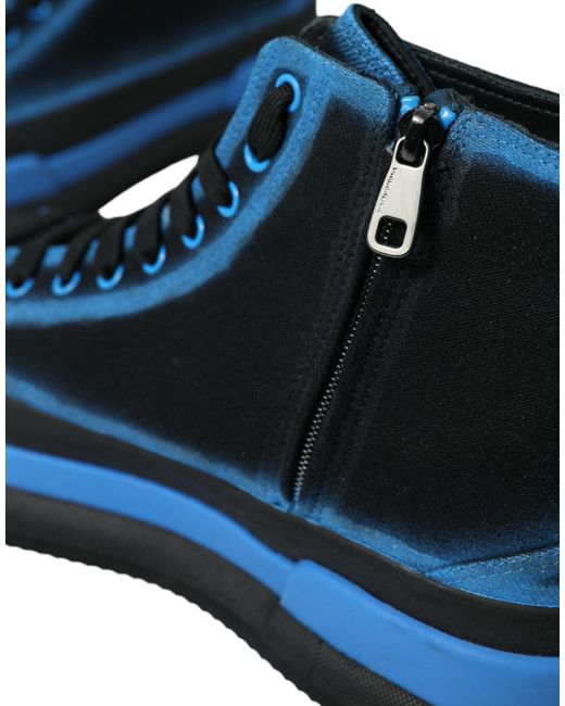 Dolce & Gabbana Black Blue Canvas Cotton High Top Sneakers Shoes for men