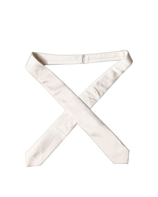 Dolce & Gabbana White Satin Silk Adjustable Tied Necktie Tie