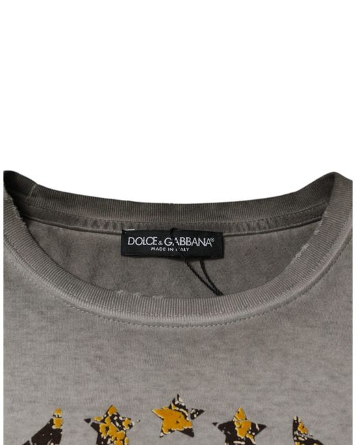 Dolce & Gabbana Gray Printed Cotton Crewneck Pullover Sweater for men