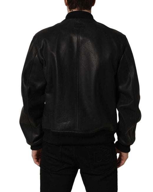 Dolce & Gabbana Black Leather Full Zip Men Biker Jacket for men
