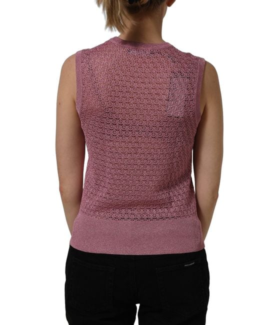 Dolce & Gabbana Purple Pink Sheer Mesh Crew Neck Sleeveless Tank Top
