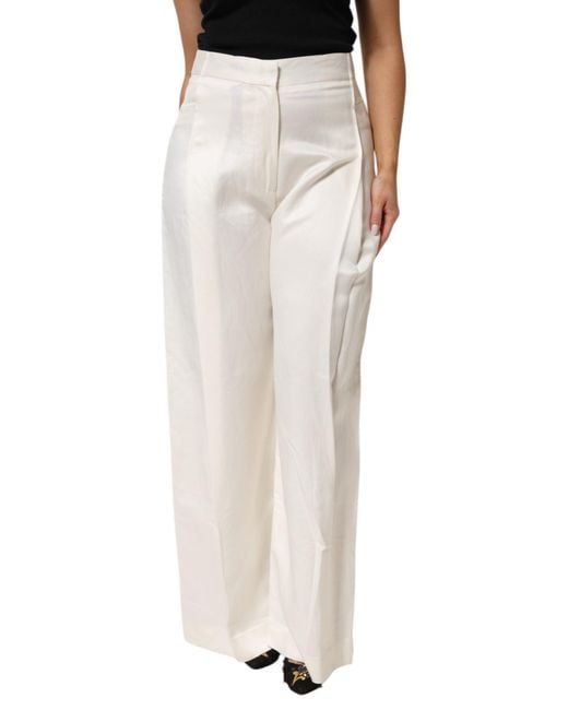 Brian Dales White Viscose Linen Wide Leg Palazzo S Pants