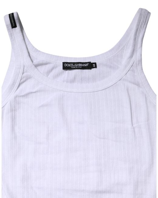 Dolce & Gabbana Purple White Cotton Round Neck Sleeveless Tank Top for men