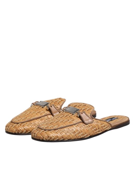 Dolce & Gabbana Brown Beige Rattan Flat Mule Men Sandals Shoes for men