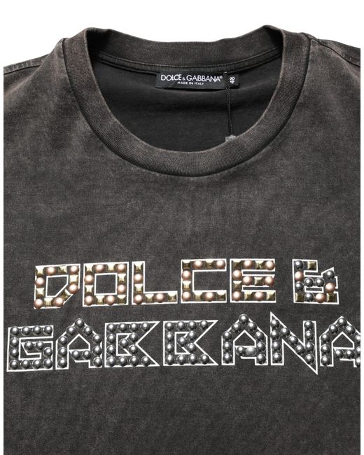 Dolce & Gabbana Black Gray Logo Embellished Men Crew Neck T for men