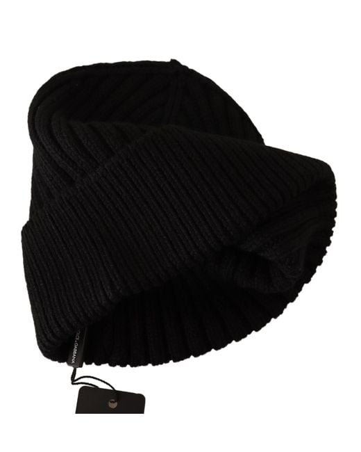 Dolce & Gabbana Black Wool Knit Winter Hat