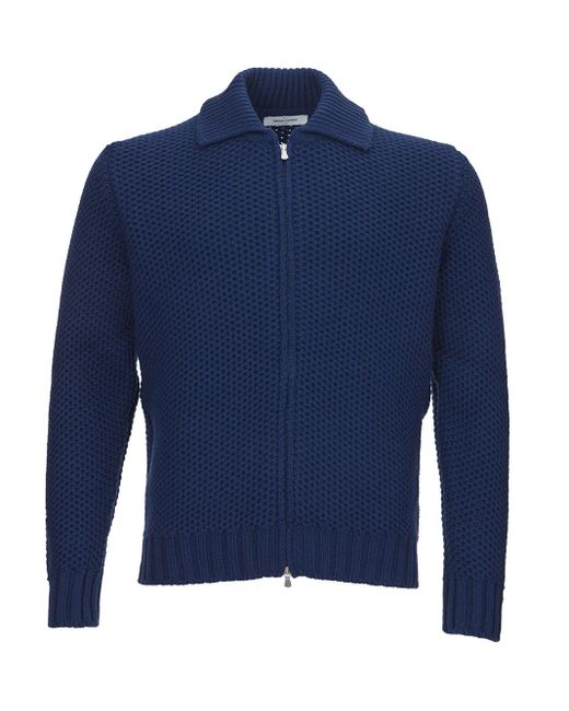 Gran Sasso Blue Wool Blu Sweater With Zip for men