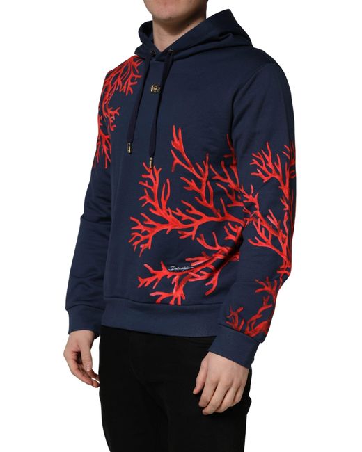 Dolce & Gabbana Blue Cotton Coral Logo Hooded Sweatshirt Sweater Clothing for men