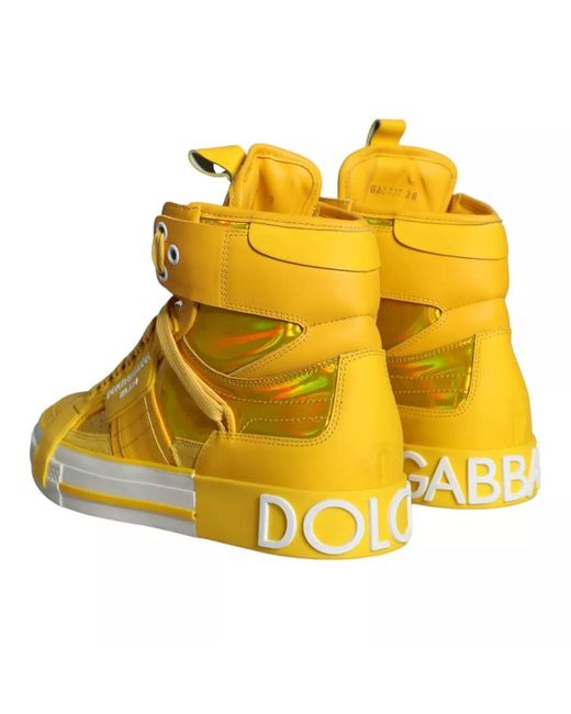 Dolce & Gabbana Yellow Leather High Top Sneakers Shoes