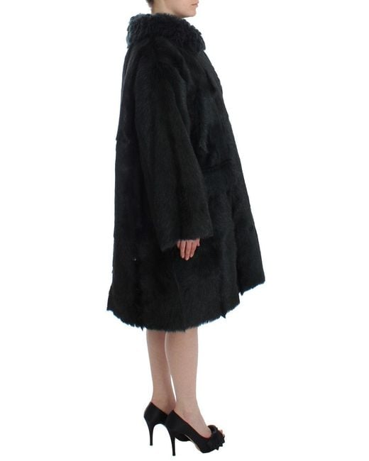 Dolce & Gabbana Black Goat Fur Shearling Long Jacket Coat