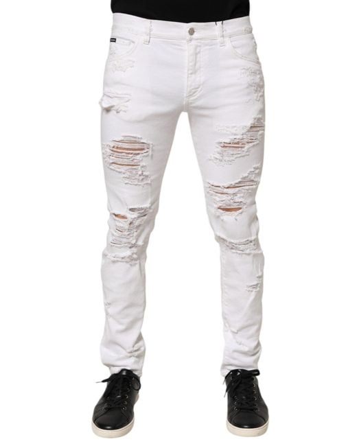 Dolce & Gabbana Blue Ripped Slim Jeans for men