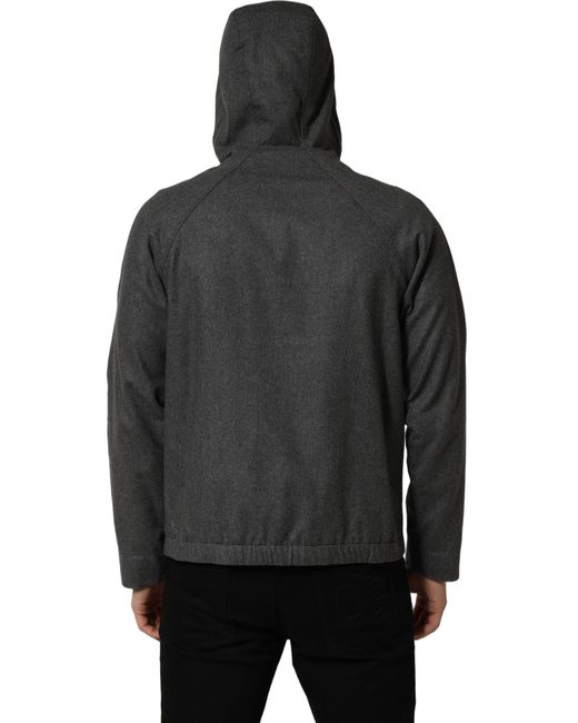 Dolce & Gabbana Gray Cotton Hooded Full Zip Bomber Jacket Nylon Clothing for men