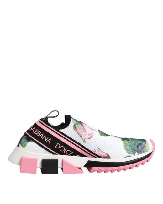 Dolce & Gabbana White Rose Print Sorrento Sneakers Shoes