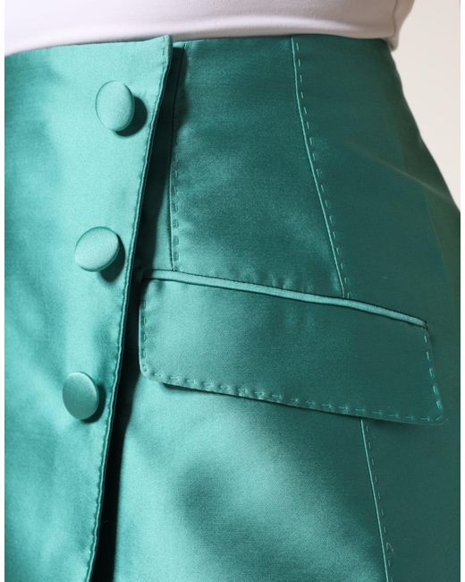Dolce & Gabbana Green Polyester Button High Waist Mini Skirt Pl+Se