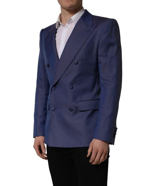 Dolce & Gabbana Blue Wool Double Breasted Men Blazer Jacket for men