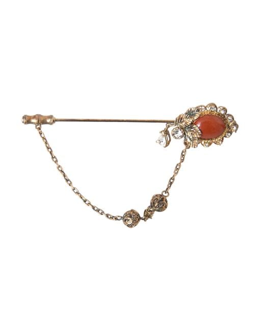 Dolce & Gabbana White Brass Crystal Chain 925 Sterling Pin Brooch