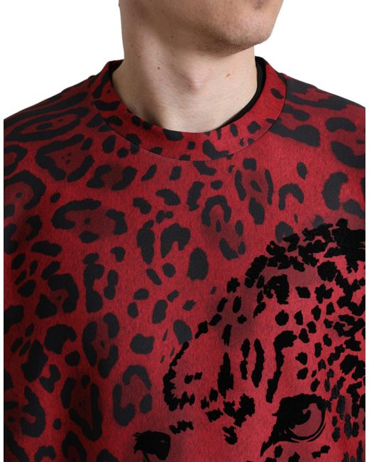 Dolce & Gabbana Red Leopard Print Crewneck Pullover Sweater for men