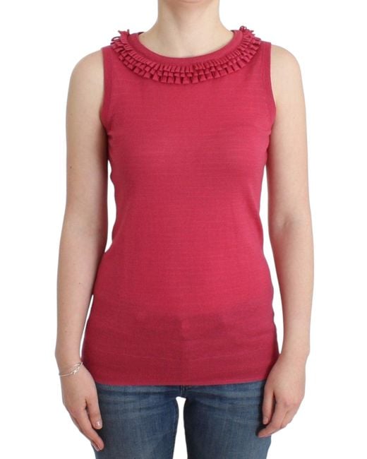 John Galliano Red Wool Top Pink Sig11964