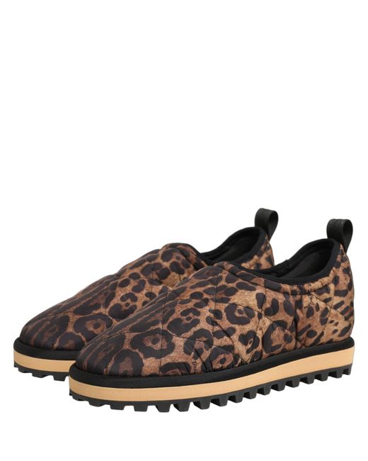 Dolce & Gabbana Gray Brown Leopard Print Quilted Men Sneakers Shoes for men