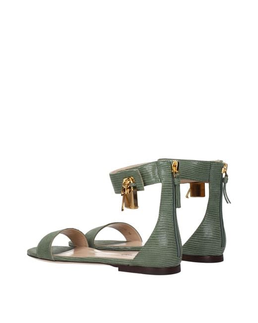 Tom Ford Green Leather Flat Sandals