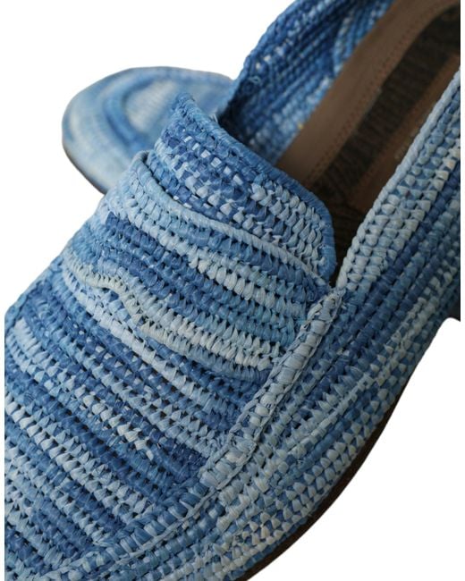 Dolce & Gabbana Blue Raffia Slip On Loafers Casual Shoes for men