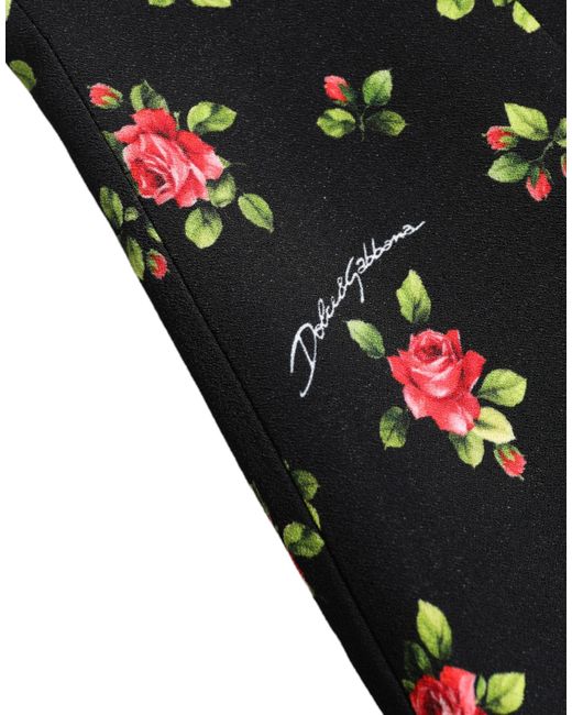 Dolce & Gabbana Black Rose Print Turtle Neck Blouse Top