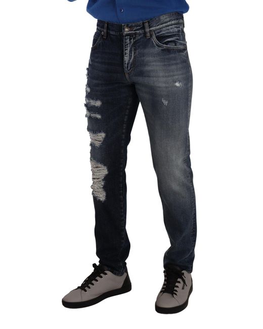 Dolce & Gabbana Blue Slimfit Ripped Jeans for men
