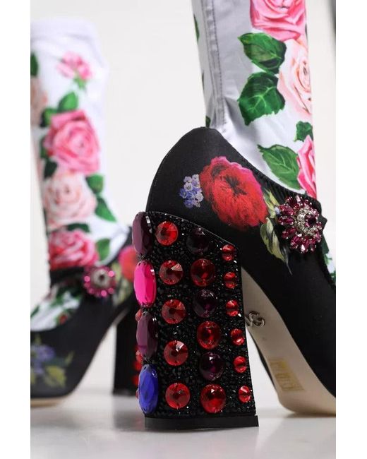 Dolce & Gabbana Multicolor Floral Embellished Socks Boots