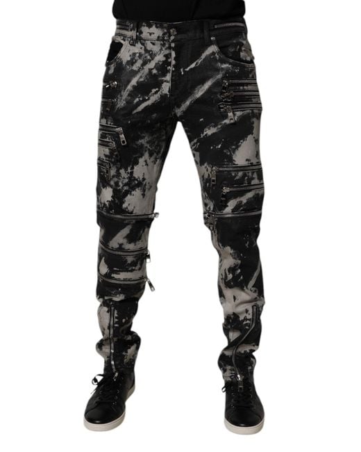 Dolce & Gabbana Black Zip Detail Slim Fit Jeans for men
