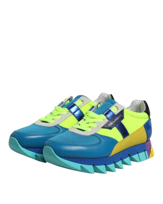 Dolce & Gabbana Blue Multicolor Leather Low Top Men Sneakers Shoes for men