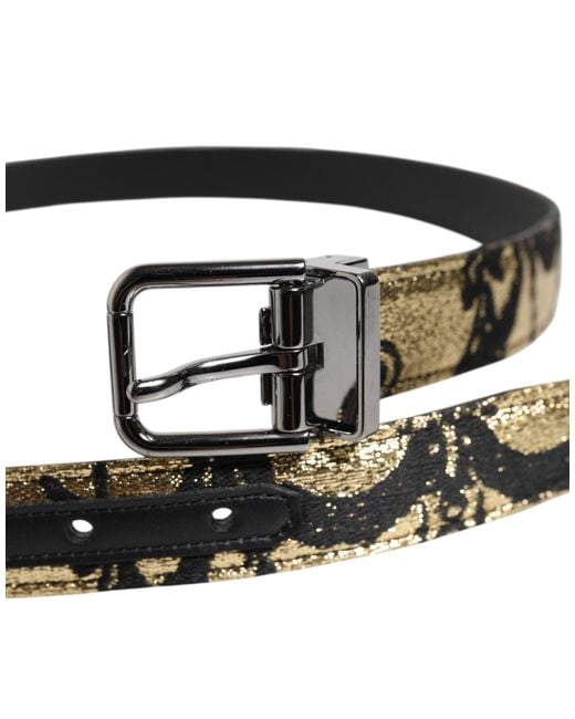Dolce & Gabbana Black Brocade Fabric Belt With Leather for men